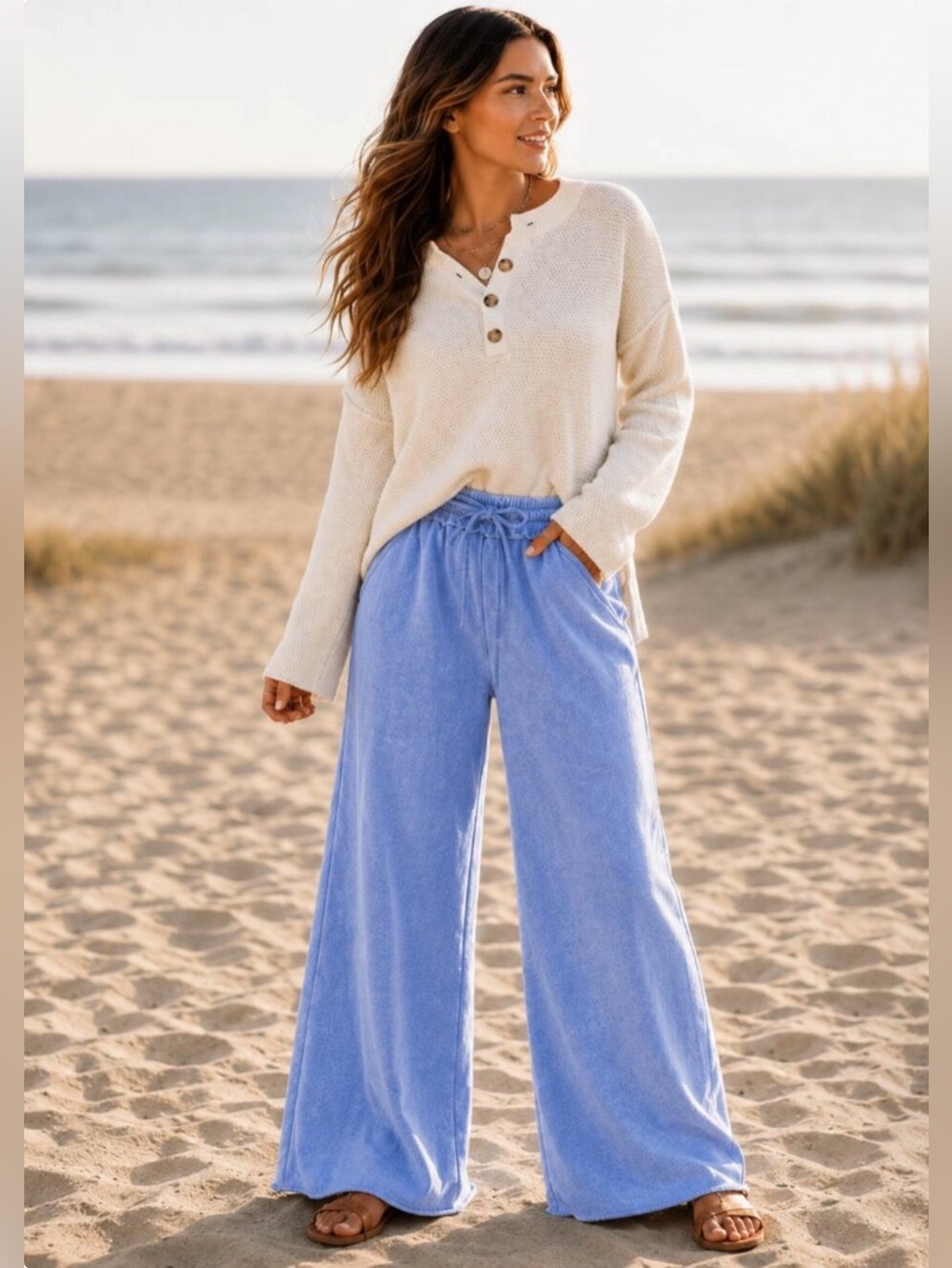 New Zenana Outfitters Wide-Leg Sweatpants ~ Cornflower Blue